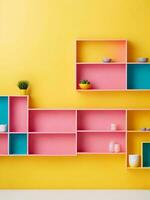 AI generated Colorful Modern Shelves on Vibrant Background photo