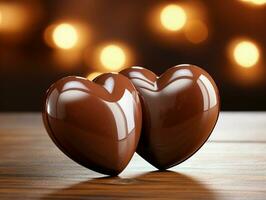 AI generated Two Heart Shape Chocolate, Symbol of Love, Festive Element, Happy Valentine's day, advertising material photo