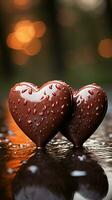 AI generated Two Heart Shape Chocolate, Symbol of Love, Festive Element, Happy Valentine's day, advertising material photo