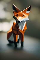 AI generated Origami fox on light background photo