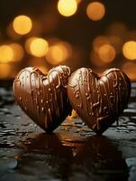 AI generated Two Heart Shape Chocolate, Symbol of Love, Festive Element, Happy Valentine's day, advertising material photo