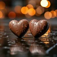 AI generated Two Heart Shape Chocolate, Symbol of Love, Festive Element, Happy Valentine's day, advertising material photo