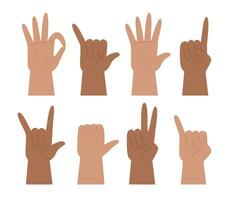 conjunto de manos demostración diferente gestos para firmar idioma concepto ilustración vector
