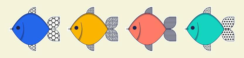 Poisson d'avril. French April Fool's Day stickers set fish. Flat style. Vector illustration