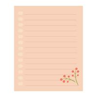 pastel cuaderno página modelo. estético tarjeta notas, papel de notas, a hacer lista, nota, memorándum, Lista de Verificación, planificador, diario, y llevar un diario. vector