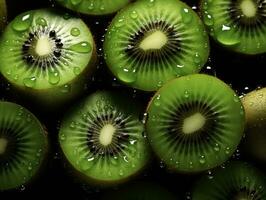 Fresh healthy and organic kiwis with drops of water. Close up. Generative AI. photo