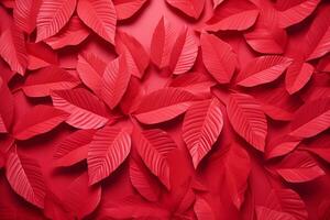 AI generated Red paper leaves on a red background. Generated by artificial intelligence. photo