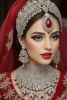 ai generado Boda nupcial maquillaje pakistaní y indio foto