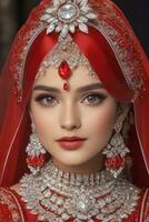 ai generado Boda nupcial maquillaje pakistaní y indio foto