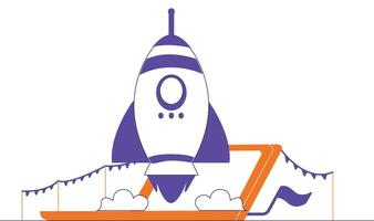 Rocket launch on a white background. Vector illustration in flat style.