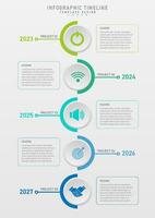 5 year timeline infographic. Vertical semicircular multi-colored Gray button above icon In the middle of the line there are year numbers at the end. Multi-colored line frame with letters in the middle vector