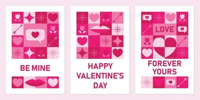 Set of greeting cards with geometric print for Valentine's Day. Vector illustration