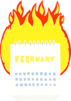 flat color illustration of a cartoon calendar showing month of february png