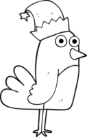 black and white cartoon christmas robin png