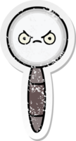 distressed sticker of a cute cartoon magnifying glass png