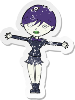 retro distressed sticker of a cartoon vampire girl png