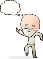 cartoon worried old man pointing with thought bubble png