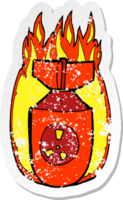 retro distressed sticker of a cartoon atom bomb png