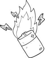 black and white cartoon flaming battery png