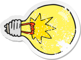 retro distressed sticker of a cartoon light bulb png