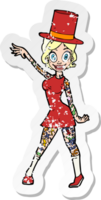 retro distressed sticker of a cartoon woman with tattoos png