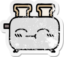distressed sticker of a cute cartoon of a toaster png