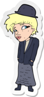 sticker of a cartoon woman in bowler hat png