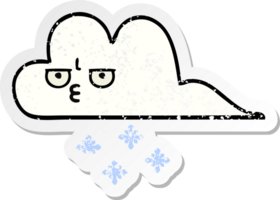 adesivo angustiado de uma nuvem de neve de desenho animado fofo png