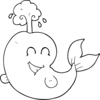 black and white cartoon whale spouting water png