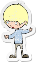 Retro-Distressed-Aufkleber eines Cartoon-Jungen mit ausgestreckten Armen png