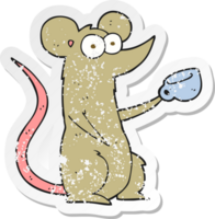 Retro-Distressed-Aufkleber einer Cartoon-Maus mit Kaffeetasse png