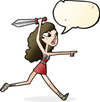 cartoon viking girl with sword with speech bubble png