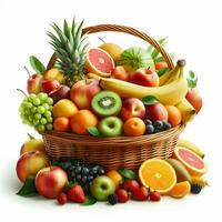 AI generated Fruits In A Basket Isolated On White Background photo