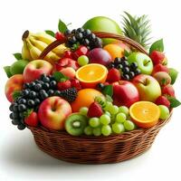 AI generated Fruits In A Basket Isolated On White Background photo