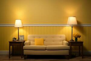 AI generated Minimal living room decoration style with yellow tone photo