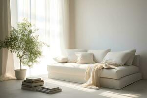 AI generated Minimal living room decoration style with softness tone photo