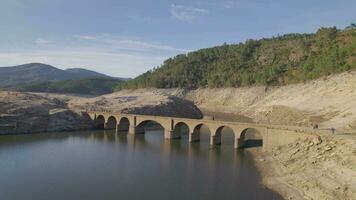 Aceredo ghost village emerges from cracked earth, drought in Galicia Aerial View video