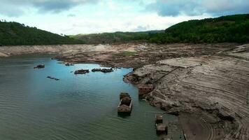 Aceredo ghost village emerges from cracked earth, drought in Galicia Aerial View video