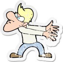 retro distressed sticker of a cartoon annoyed man gesturing png