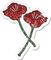 retro distressed sticker of a cartoon flowers png