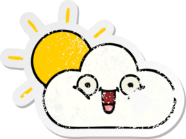 distressed sticker of a cute cartoon sunshine and cloud png