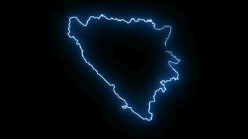 Animation of the map icon for the country of Bosnia and Herzegovina with a glowing neon effect video