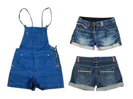 Collection of jeans clothes on white photo