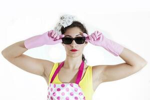 portrait of pretty housewife with sunglasses photo