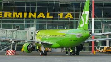 Airbus A320 of S7 airlines at the terminal video