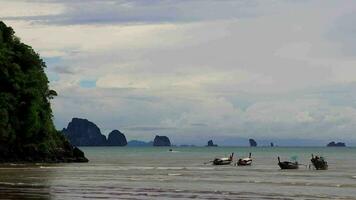 Ao Nang Krabi Thailand 2018 Tropical paradise turquoise water beach longtail boat Krabi Thailand. video