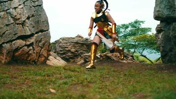 a group of female warriors was running and getting ready in their respective positions before fighting video