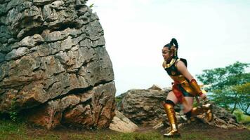 a group of female warriors was running and getting ready in their respective positions before fighting video