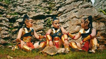 a group of female warriors was resting and cheering up their sad friends video