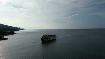 Aerial View of the Ferry Approaching the Port of Gorontalo, Gorontalo City in the Morning video